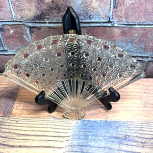 Vtg‎ Fenton Clear Glass 10" Daisy and Button Fan Plate Vanity Tray Trinket Dish